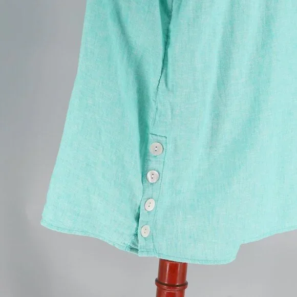 SIGRID OLSEN Linen Blend V-Neck 3/4 Sleeve Tunic Top Aqua Green Size 3X - Picture 5 of 7